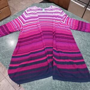 Catherines Open Knit Long Sweater Cardigan Plus Size 2X Pink Purple Ombré Stripe